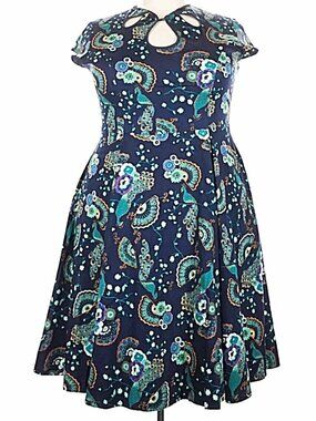 Banned Apparel Dancing Days Proud Peacock Paisley Retro Pinup Swing Dress 3XL